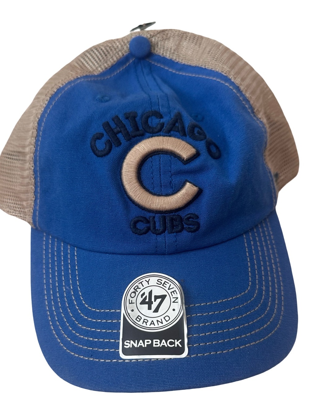 NWT 47 Brand MLB Chicago Cubs Blue and Tan Mesh-Backed Trucker Snapback Hat